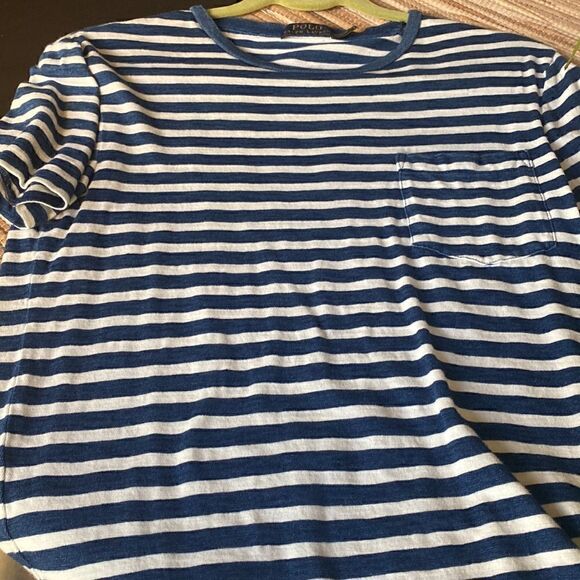 EUC navy and wht stripe with a chest pocket size S - Picture 4 of 6